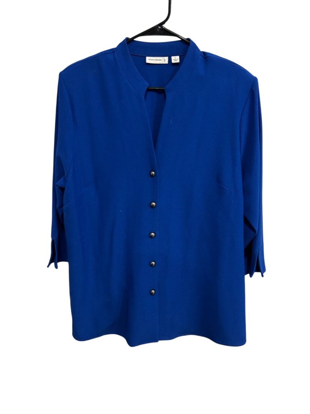 Susan Graver Liquid Knit Button Front Blazer Jacket Blue Sz Large Career